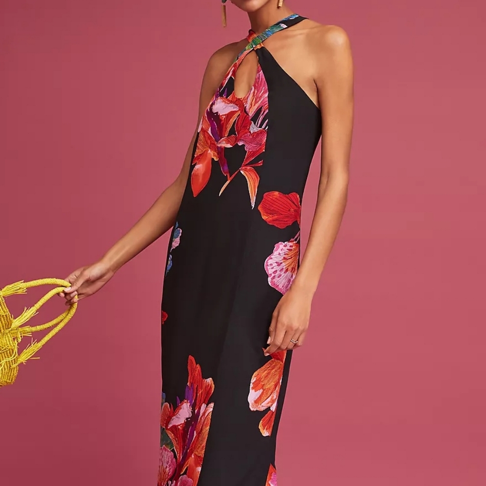 Anthropologie Maeve Floral Cayman Silk Maxi Dress